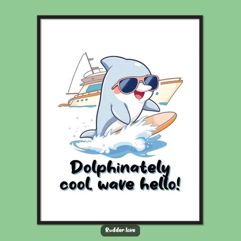 Free Printable Funny Dolphin Surfing Wall Art - Cool Downloadable Home Decor